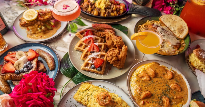 Various food and drinks