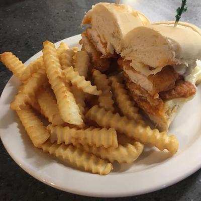 Hot Cheesy Stripper and crinkle cut fries.