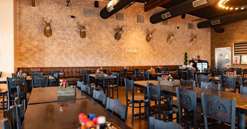 Interior dining space, tables and chairs