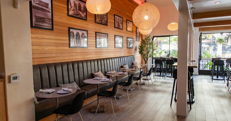 Dining area with long seating booth