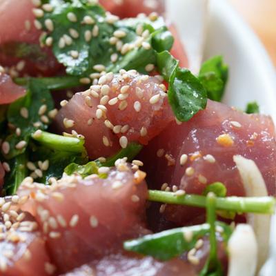 Ahi Poke bowl, close-up.
