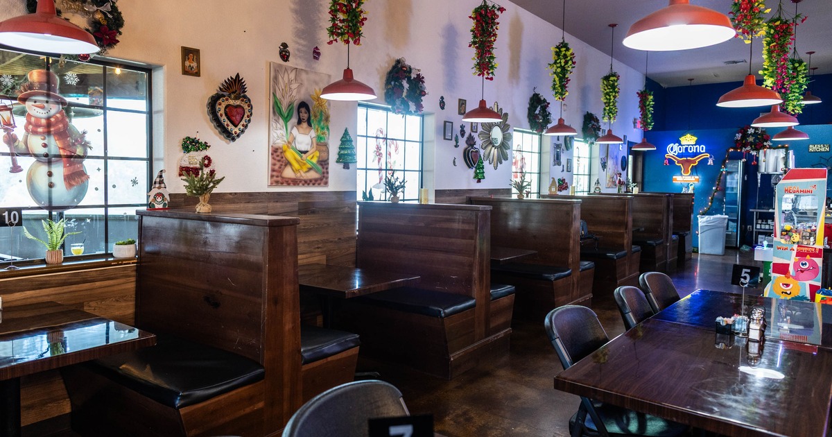 Interior, wooden restaurant booths