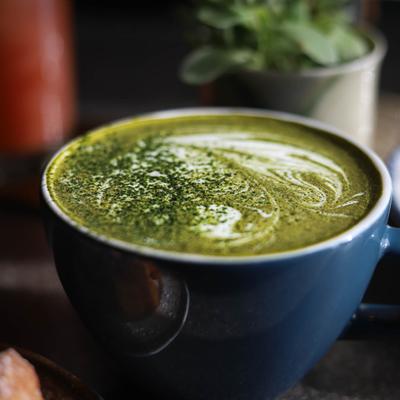 A close-up of a matcha latte.