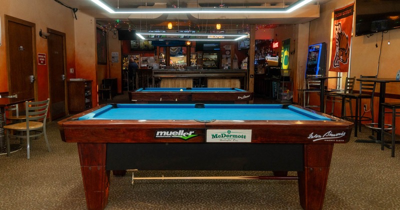 Interior, a pool tables waiting for the players