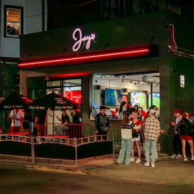 A crowd at the entrance to the venue.