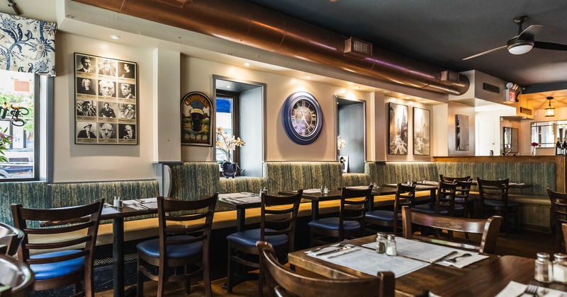 Interior, dining area with tables set for guests