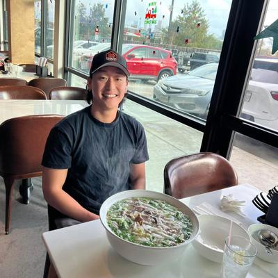 Customer with a large soup bowl.