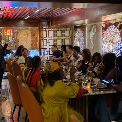 Customers dining and drinking.