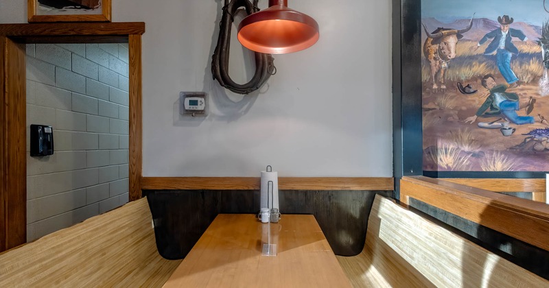 Interior, a dining table and seating