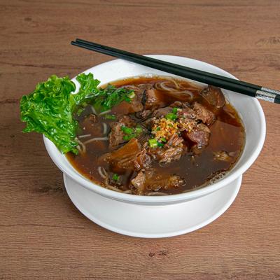 Beef Noodle Soup, with Chinese broccoli and bean sprouts.