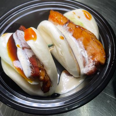 pork belly on a plate.