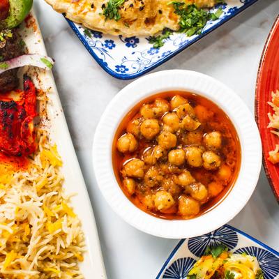 Assorted dishes, top view.