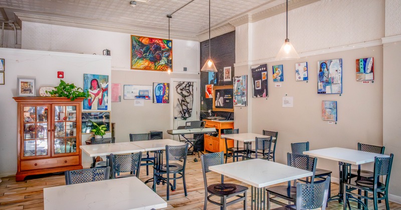 Interior, seating place with tables and chairs