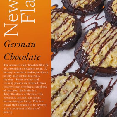 German chocolate cookies topped with creamy pecan and coconut icing.