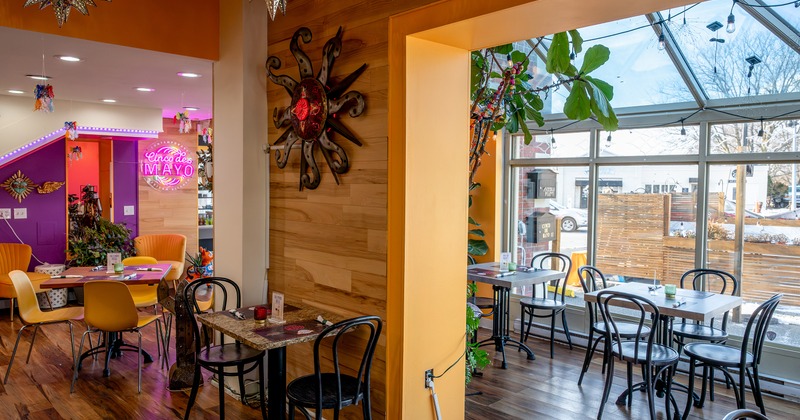 Bright and cozy restaurant seating area