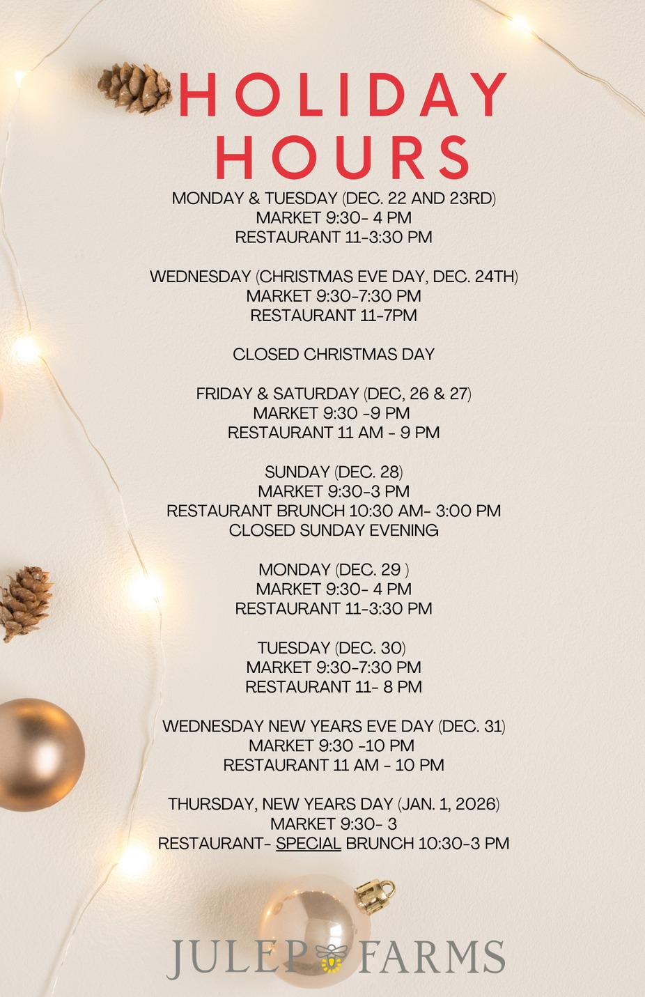 Holiday Hours event photo
