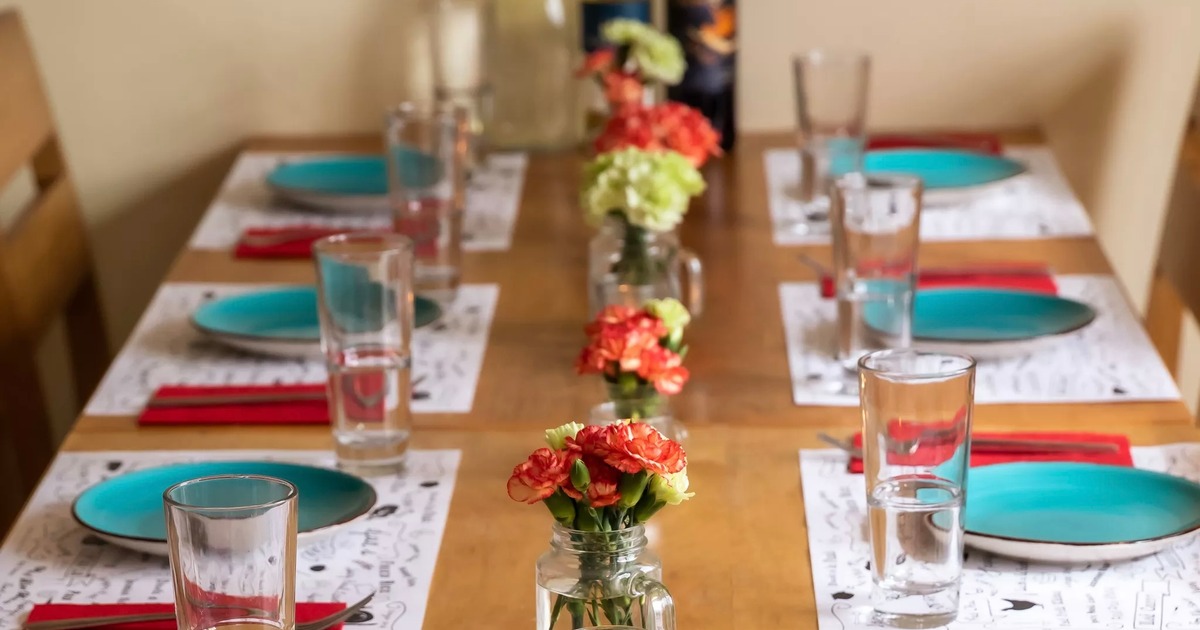 Fully set dining table