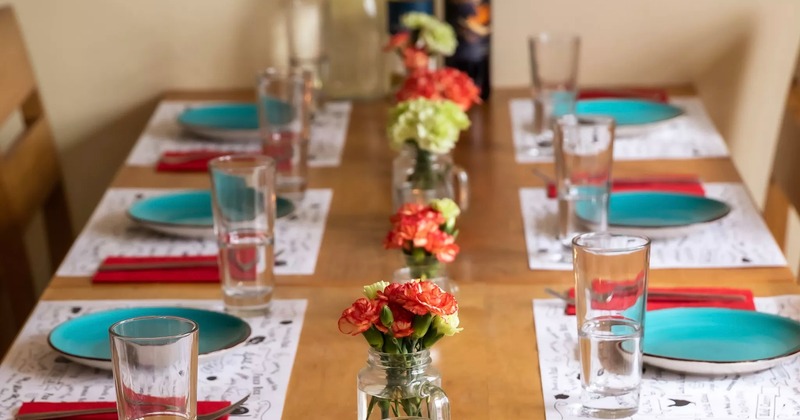 Fully set dining table