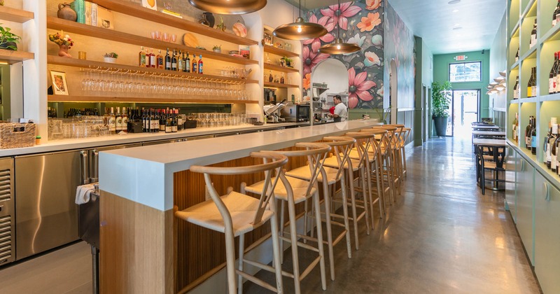 Interior, bar area, bar and bar stools