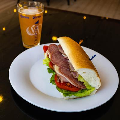 Italian Cold Cut Sandwich and beer