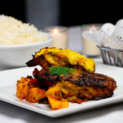 Salmon fillet in a Northern Indian style marinade.