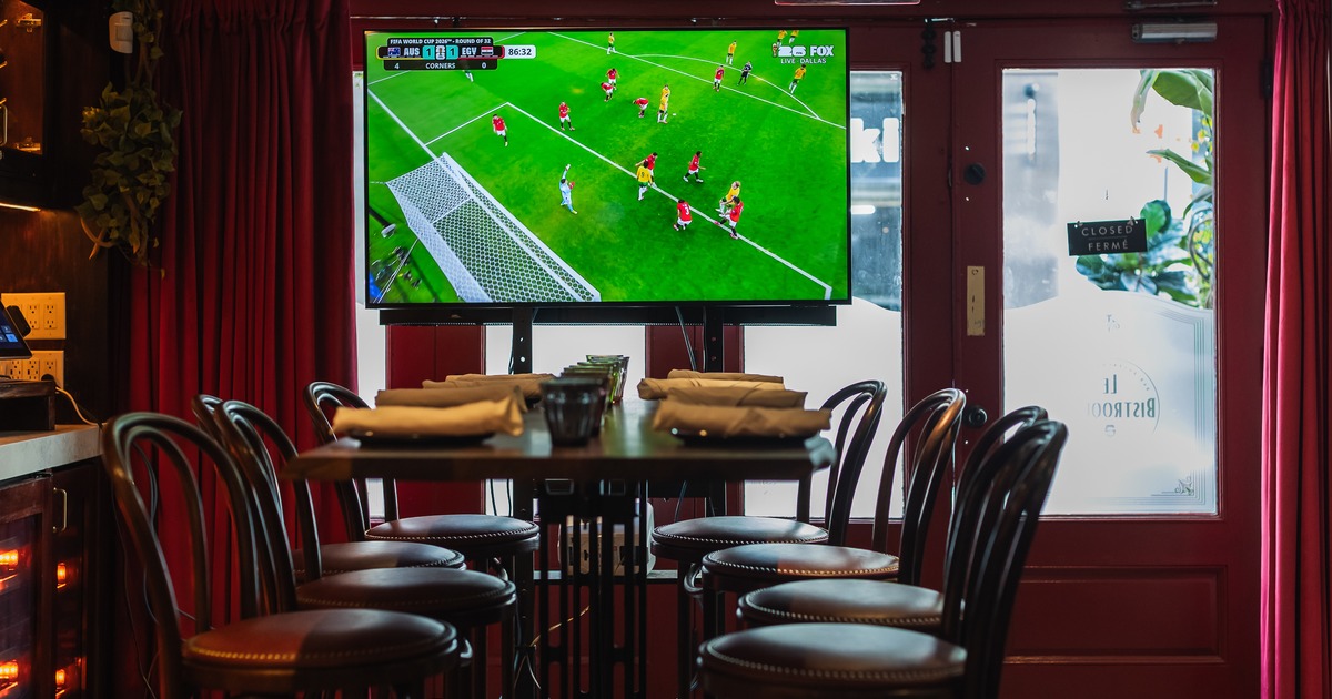 Interior, bar area, tables, stools
