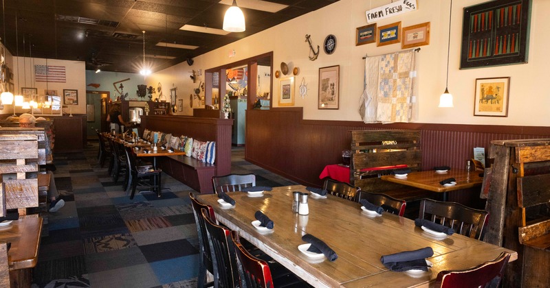 Interior, diner area, tables, chairs