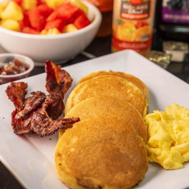 menu item 6 of 8, 3 Pancakes, Eggs, Bacon or Sausage