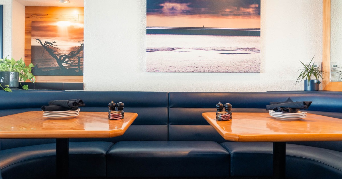 Interior, seating booth and tables ready for guests