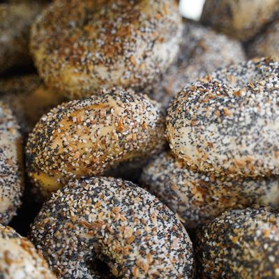 A basket of Everything bagels.