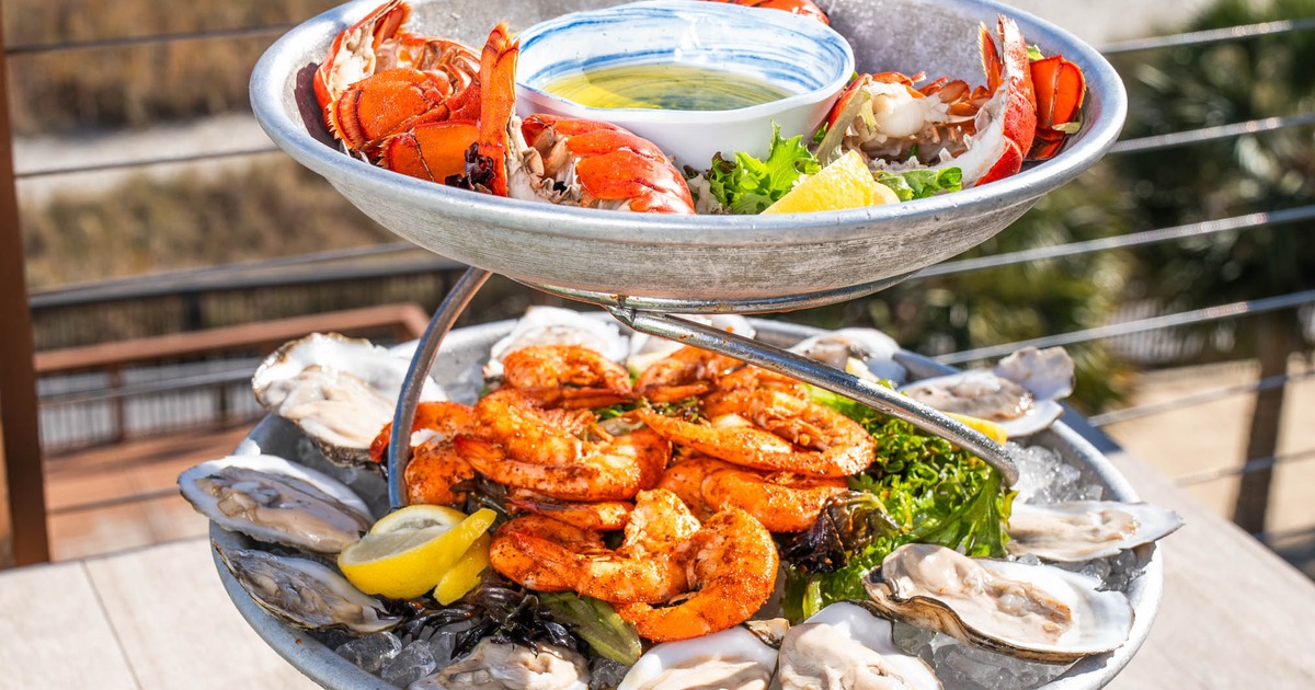 Tower with variety of seafood and sides