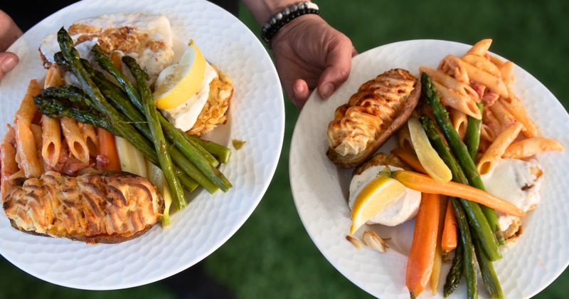 Two plates of plated meals