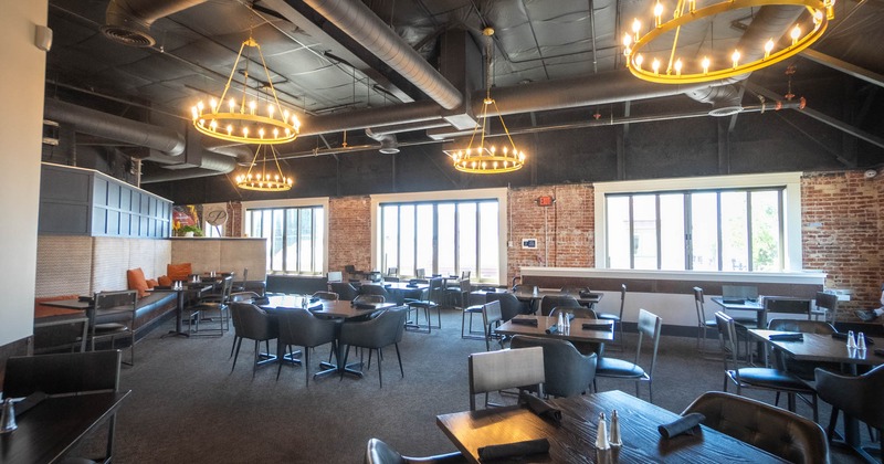 Interior, seating area with tables and chairs