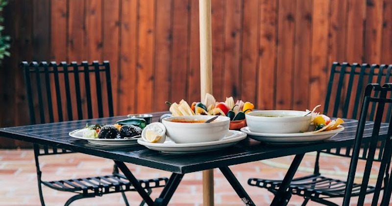 Exterior, dishes served on a table