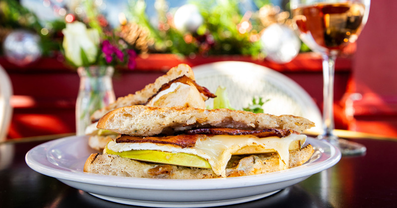 Bacon and cheese sandwich closeup