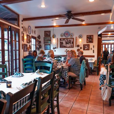 Interior, guests dining at tables.