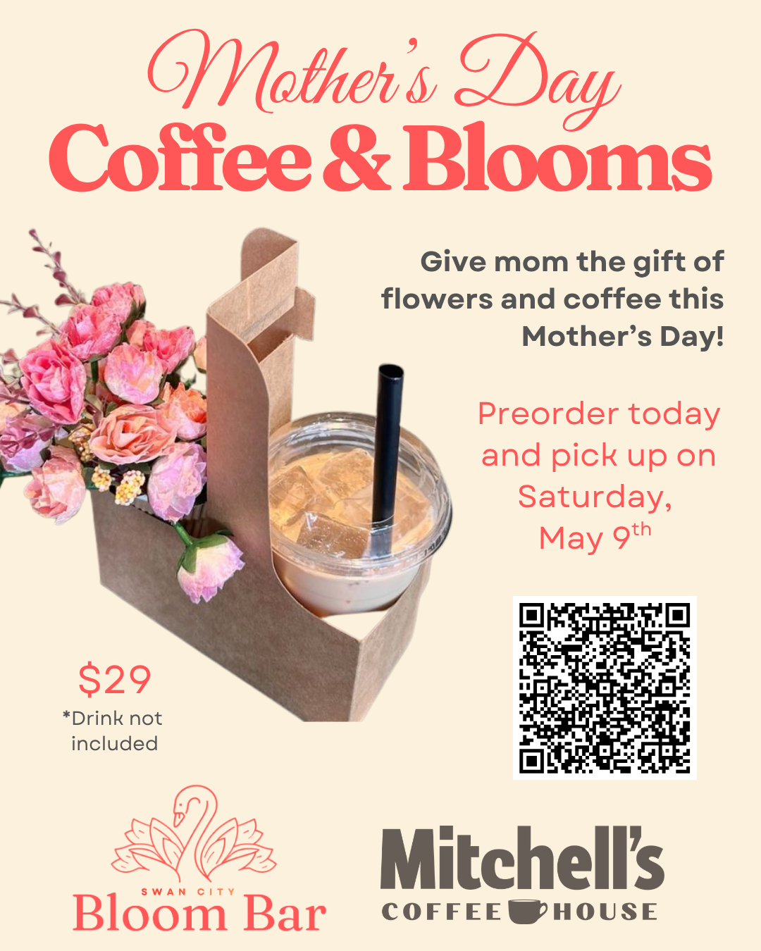 Flyer to advertise Mother's day flowers and coffee combo