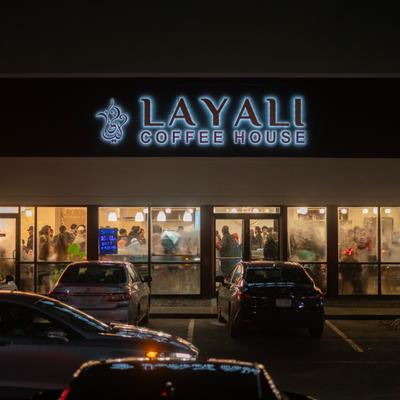 The exterior of Layali Coffee House.