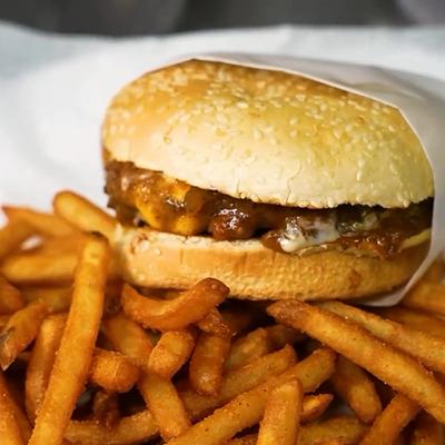 Famous Dean's Earl burger with cheese and house made chili..