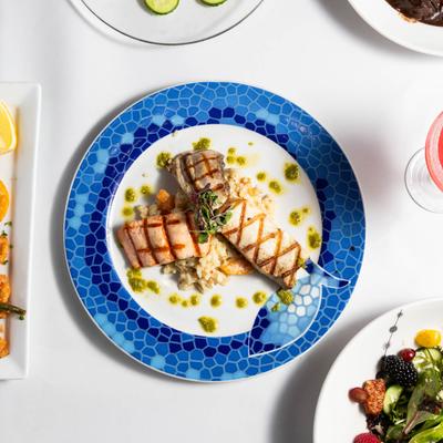 Seafood on a bed of risotto.