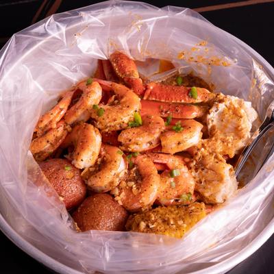 Seafood Bucket with crab legs and shrimp.
