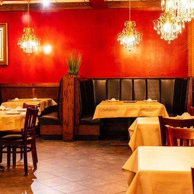 Interior, dining area with booths and tables