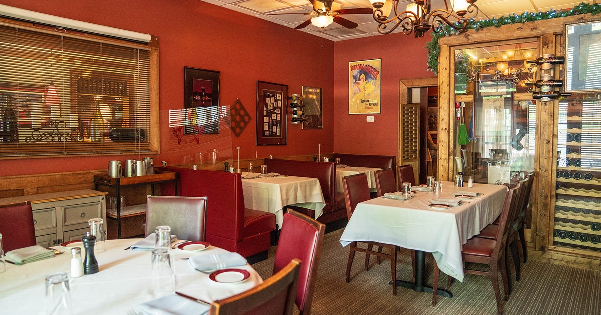 Nicely done interior dining area with set tables
