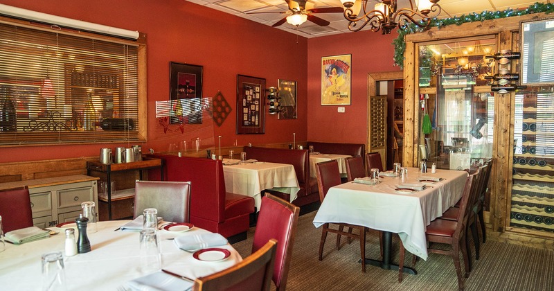Nicely done interior dining area with set tables