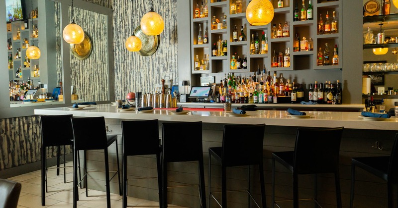 Interior, bar area with bar stools