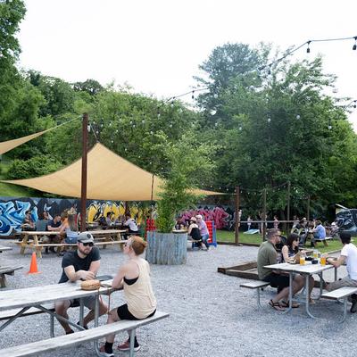 People sitting at the outdoor patio.