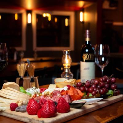 Served food and drinks on the table.