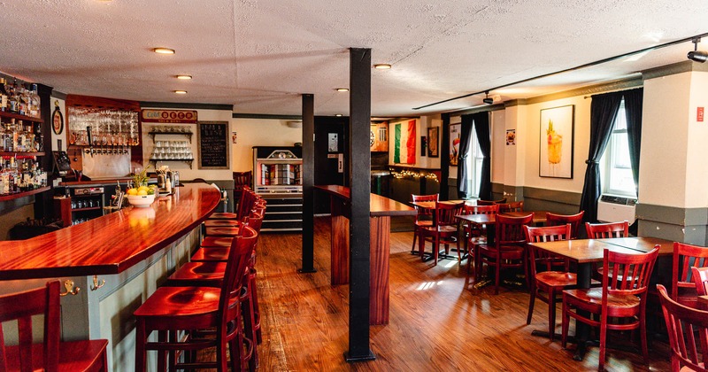 Restaurant interior, bar counter and dining area