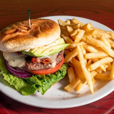Wild Burger with French Fries.