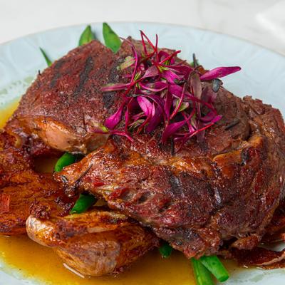 Grilled ribeye steak.